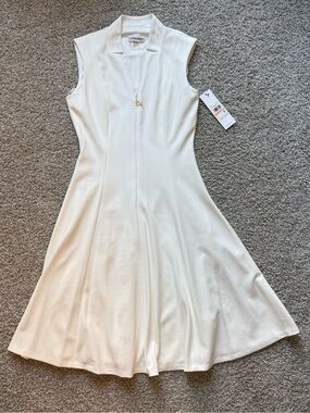 Calvin Klein Sleeveless Cream Midi Fit-and-Flare Dress